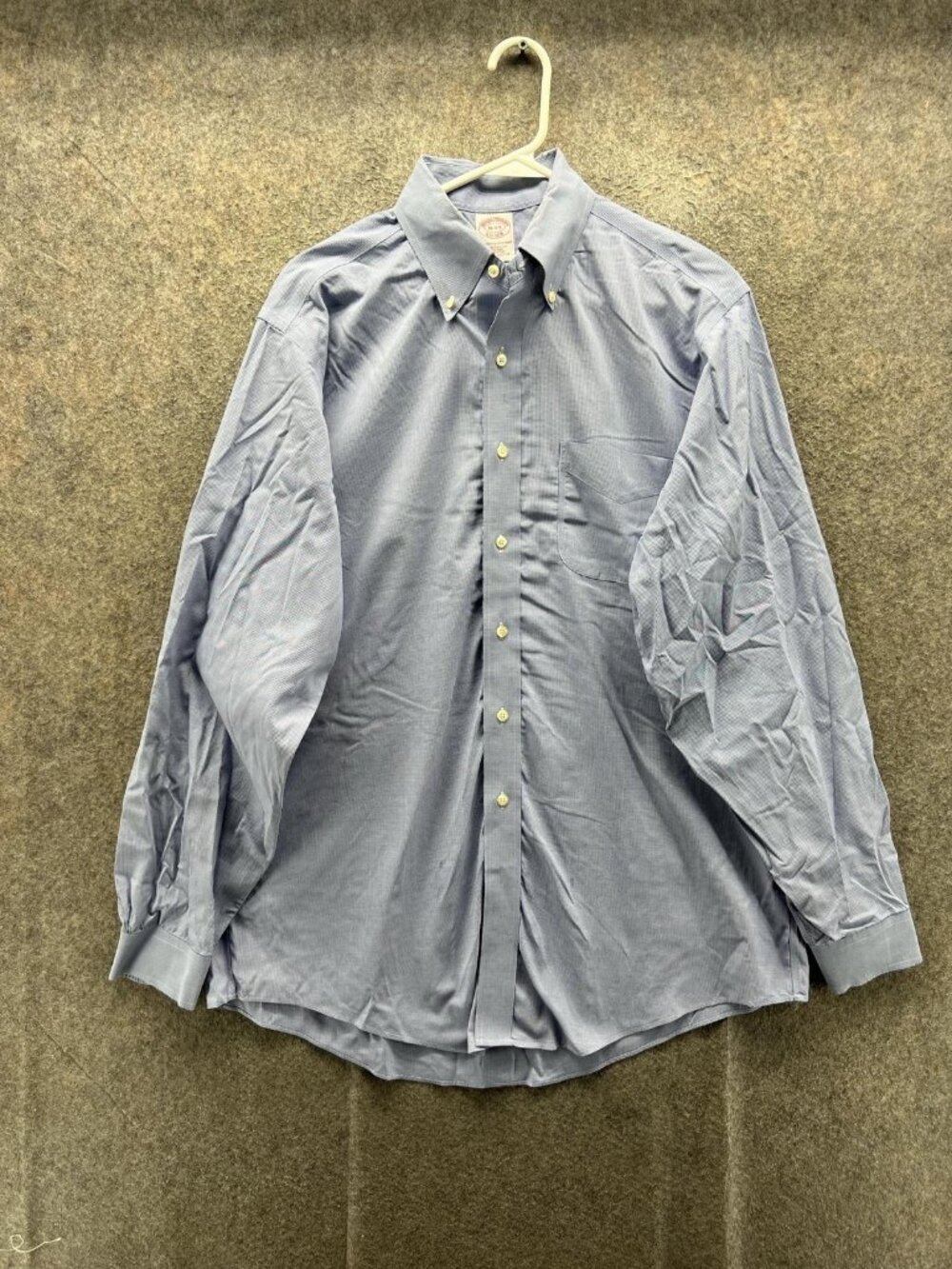 Brooks Brothers Dress Shirt Mens 16 4/5 Blue Gingham Traditional Non Iron Sleeve